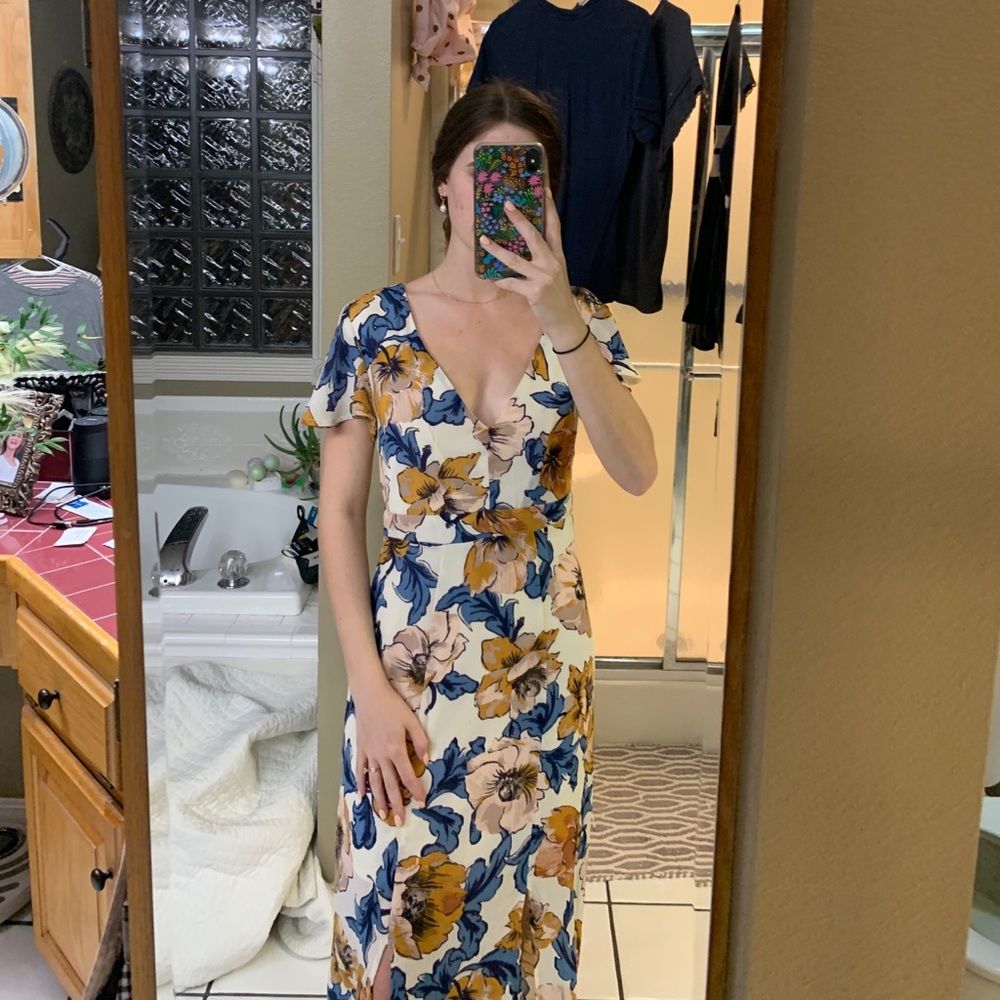 Floral Long Dress 2 Slits Size X Small